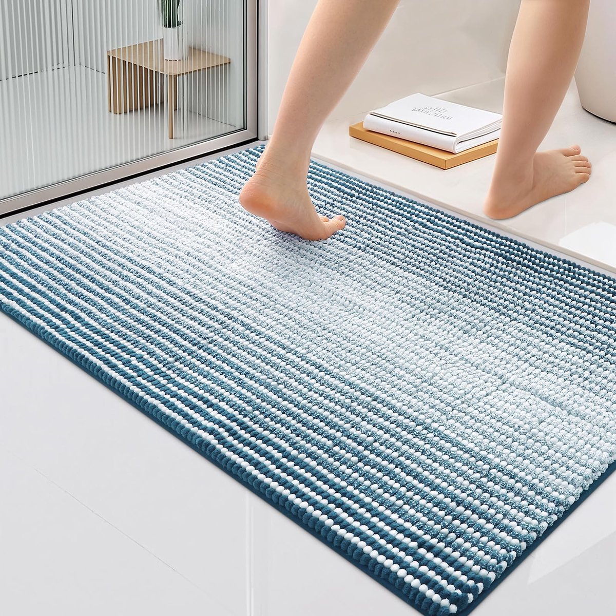 Omgoods - Chenille Badmat 60 x 90 cm Wasbaar en Antislip Groen