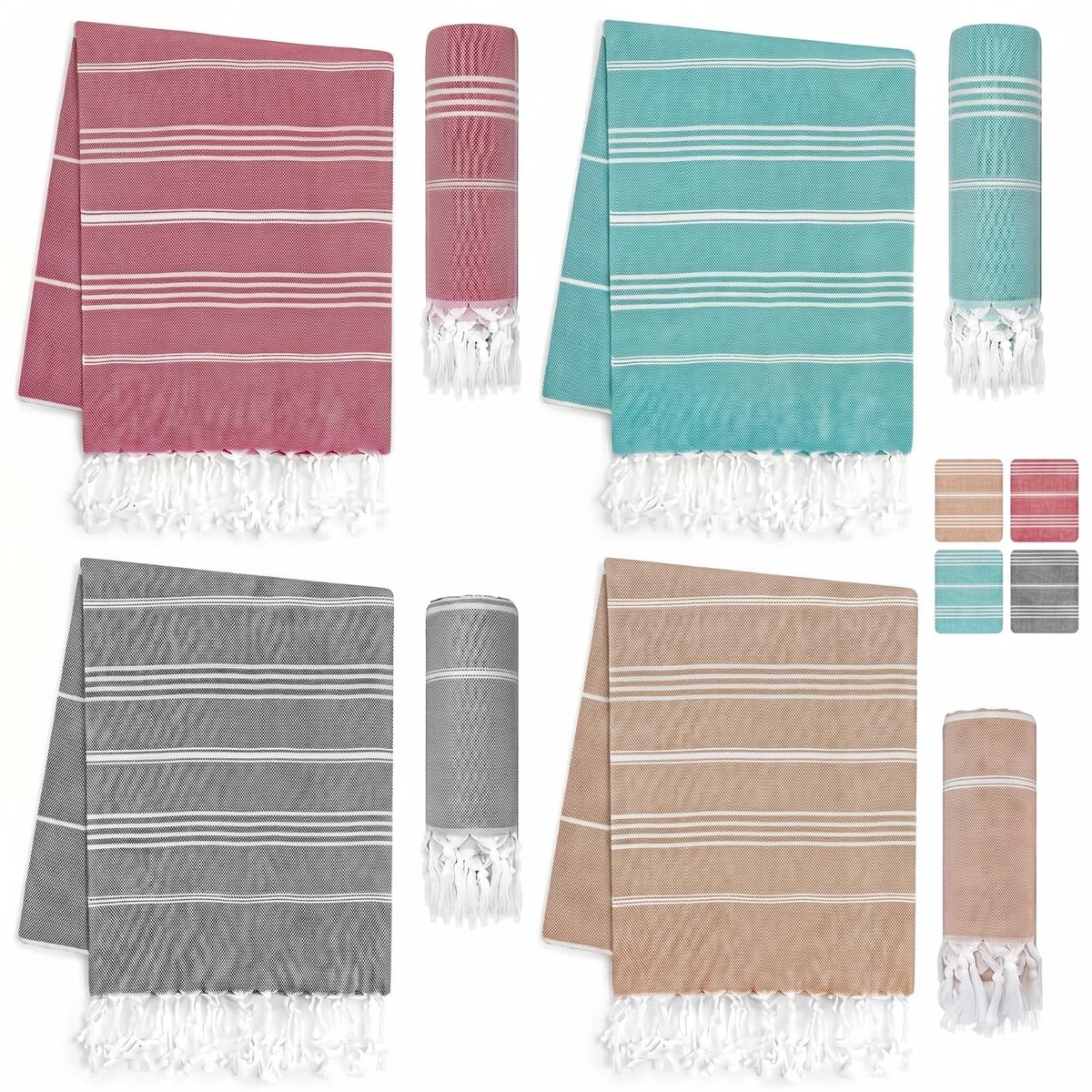 Omgoods - Hamamdoeken Set van 4 - 90x200cm - Zacht en Absorberend - Diverse Kleuren