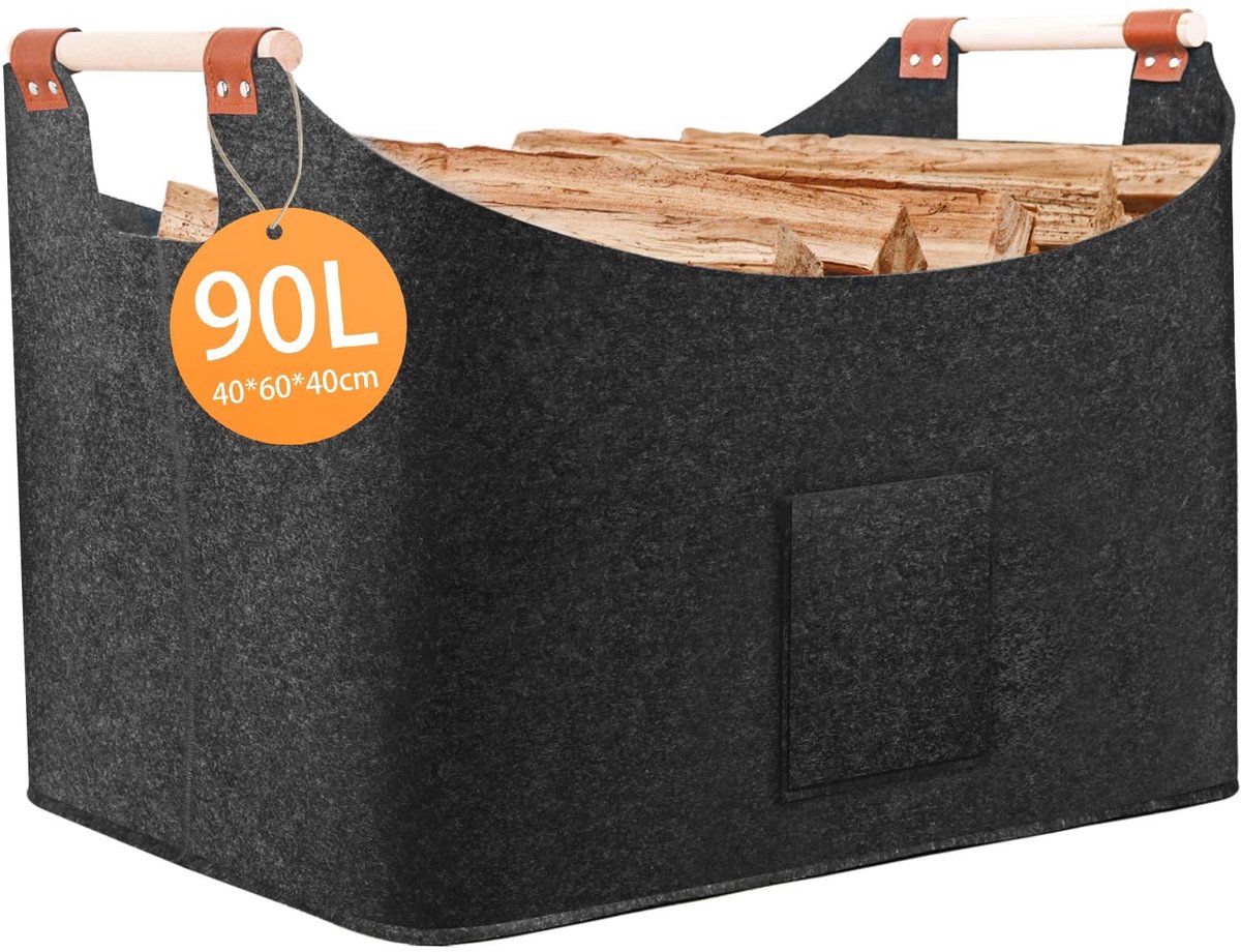 Omgoods - Vouwbare Houten Mand met Vilt Tas voor Hout en Meer
