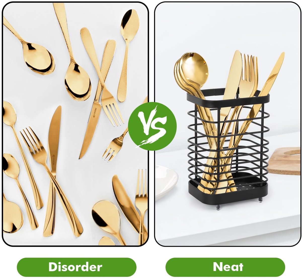 Omgoods- Keukenorganizer Hoogwaardige Roestvrij Stalen Bestekhouder - Bestekbak - Keukengerei Houder - Bestekmand - Keukenorganizers - Hygiënisch Ontwerp