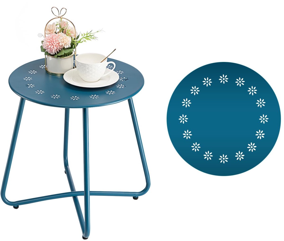 Omgoods - Weerbestendige Ronde Bijzettafel van Staal in Marineblauw