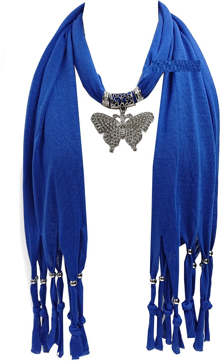 Omgoods - Vrouwelijke Sjaal met Sieraden, Comfortabel en Stijlvol Blauw