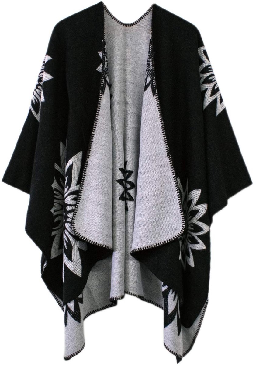 Omgoods - Elegante Dames Poncho Cape met Bloemenpatroon