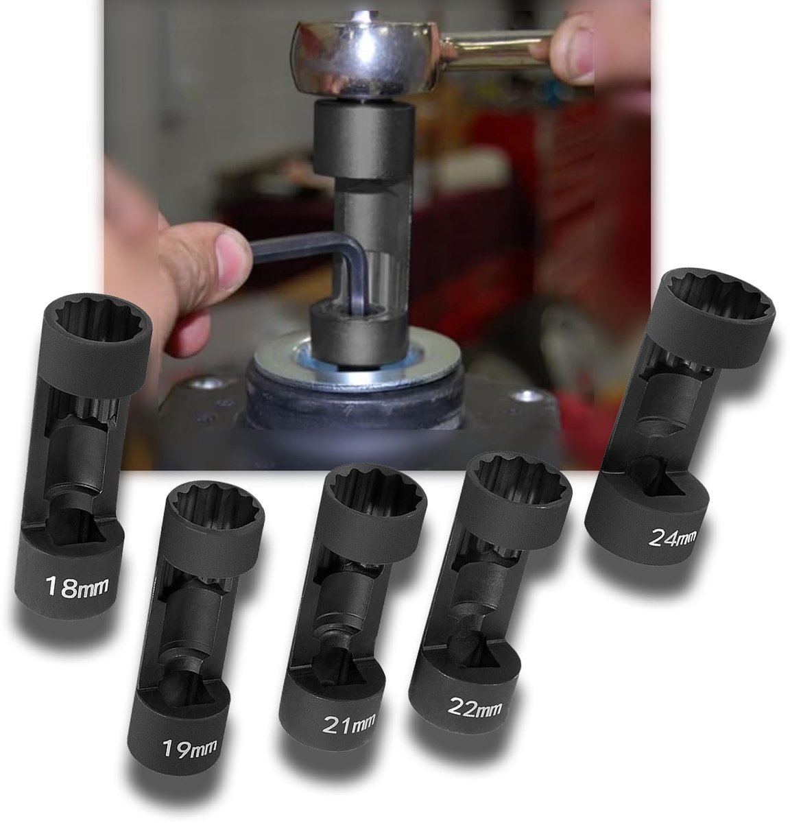 Omgoods - Set van 5 Strut Moeren Sleutels met 12-Punt 1/2 Inch Aandrijving