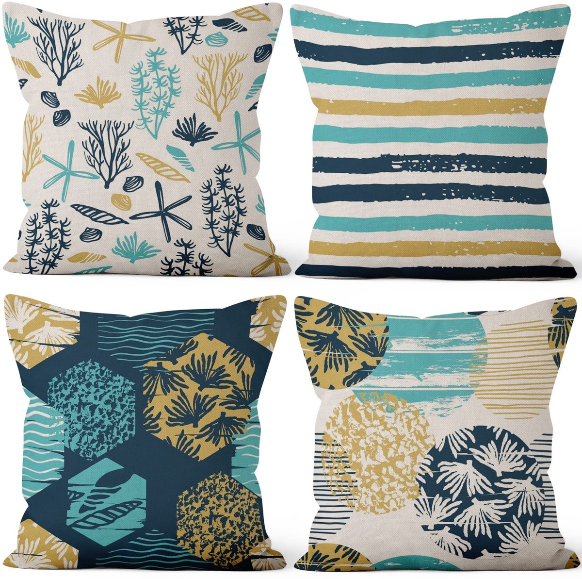 Omgoods - Set van 4 Geometrische Kussenhoezen 41x41cm Strand Thema