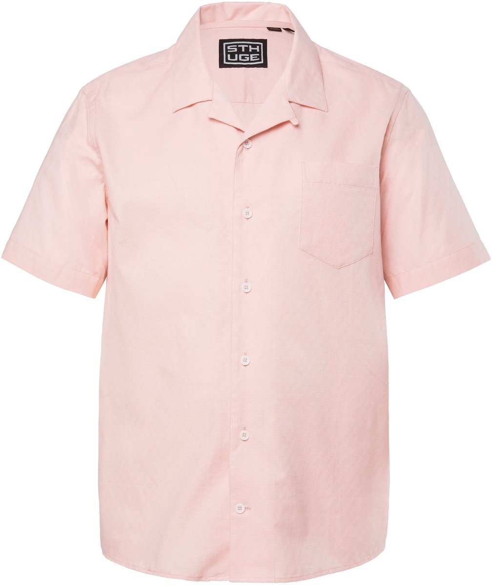 STHUGE - Heren - overhemd korte mouwen Cubaanse kraag structuur boxy fit tot 8XL - Poederroze - Maat 4XL