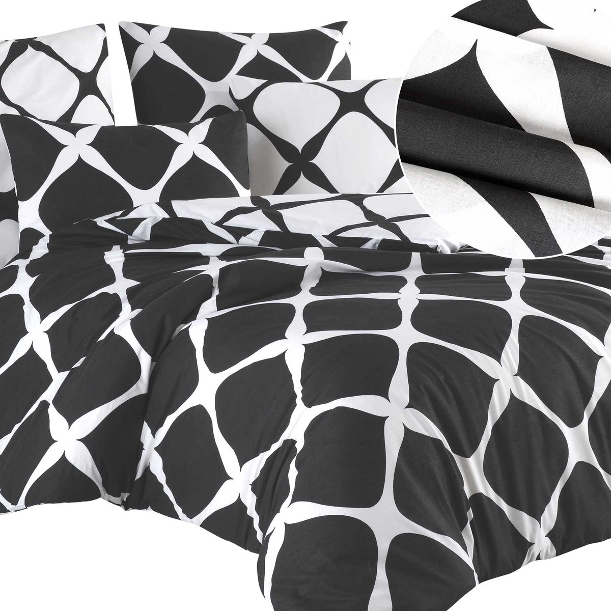 Luxe Katoenen Dekbedovertrekset Ranforce NOIR – 160x200 cm – Zwart / Wit Geometrisch – 100% Katoen – Darymex