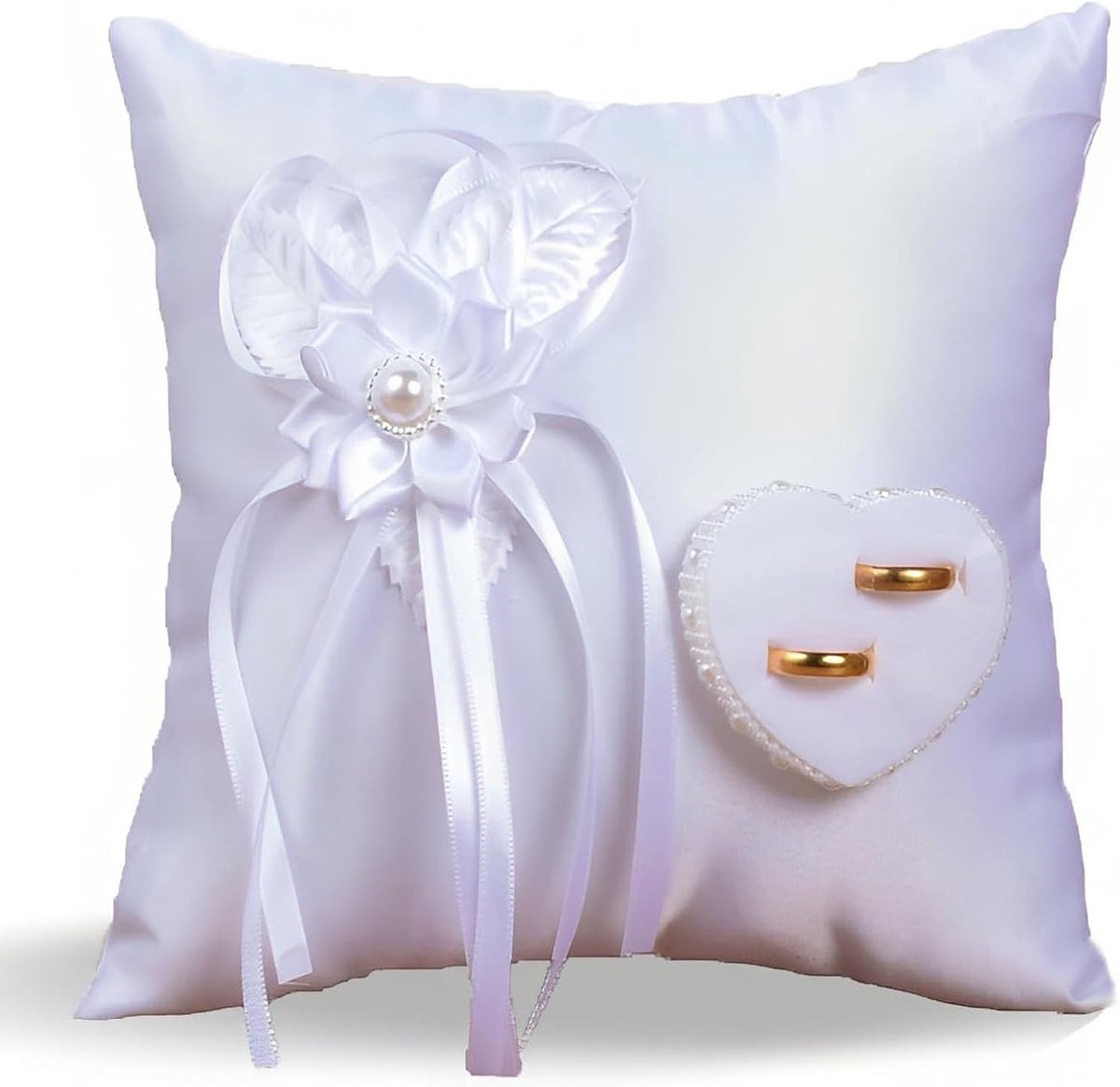 Elegante Ringkussen voor Bruiloft, Perfect voor Trouwringen en Verlovingsringen, 20 cm × 20 cm, Ideaal voor Ringdragers (Wit)