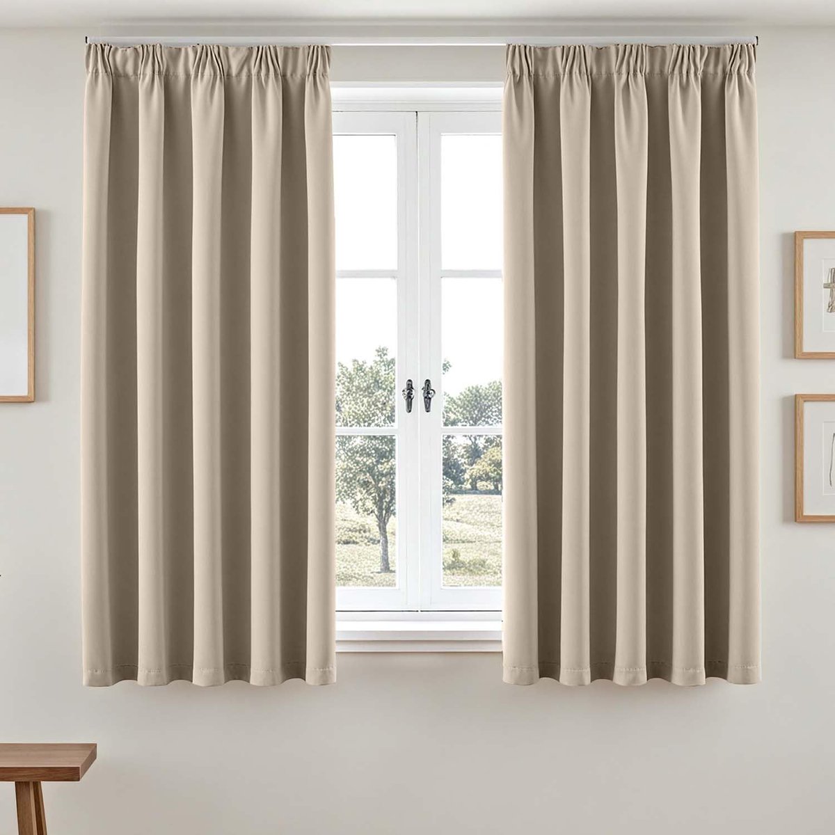 SnelShoppen - Vangao Gordijnen Set van 2 - Verduisteringsgordijnen met Plooiband - Ondoorzichtig - H 145 x B 140 cm - Beige - Modern voor Slaapkamer e
