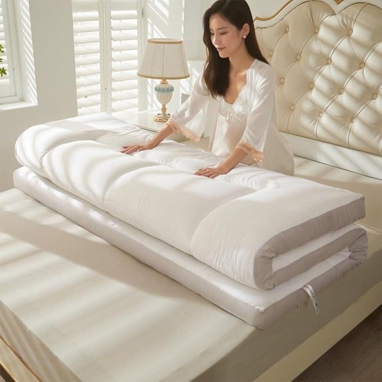 Japanse Vloermatras - Futon Matras - Comfortabel Slapen - Verdikt met Donsvezel - 120x190cm - Lichtgrijs — afbeelding 3