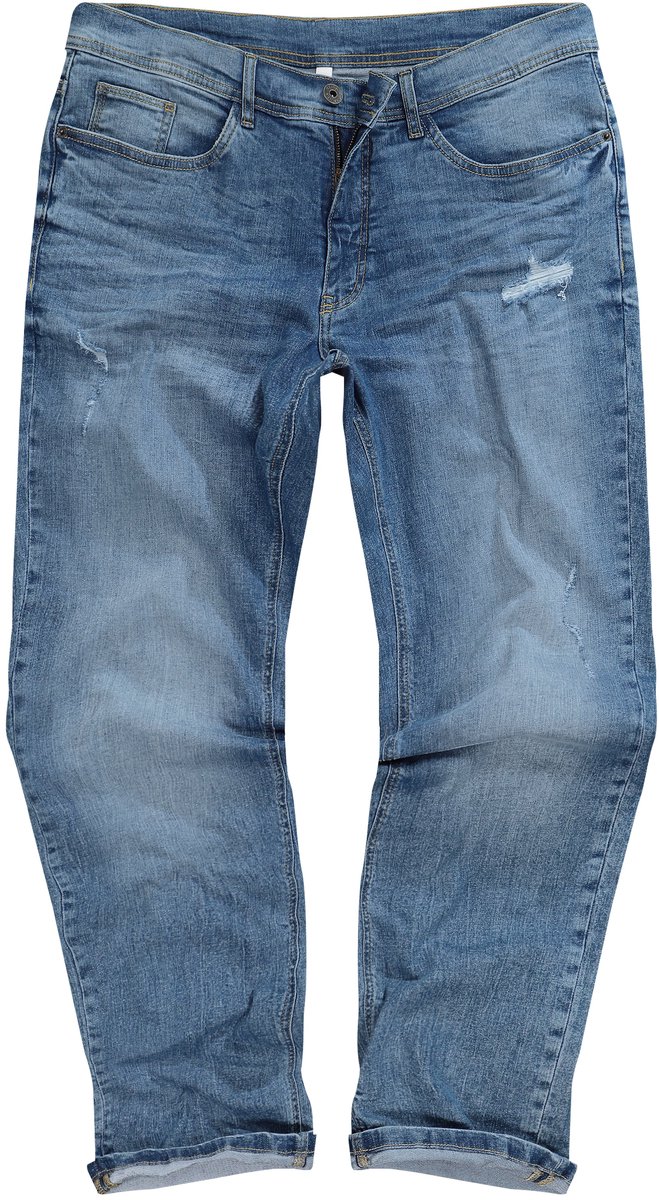 STHUGE - Heren - Jeans FLEXLASTIC® denim 5-pocket destroyed straight fit - Blauw denim - Maat 33