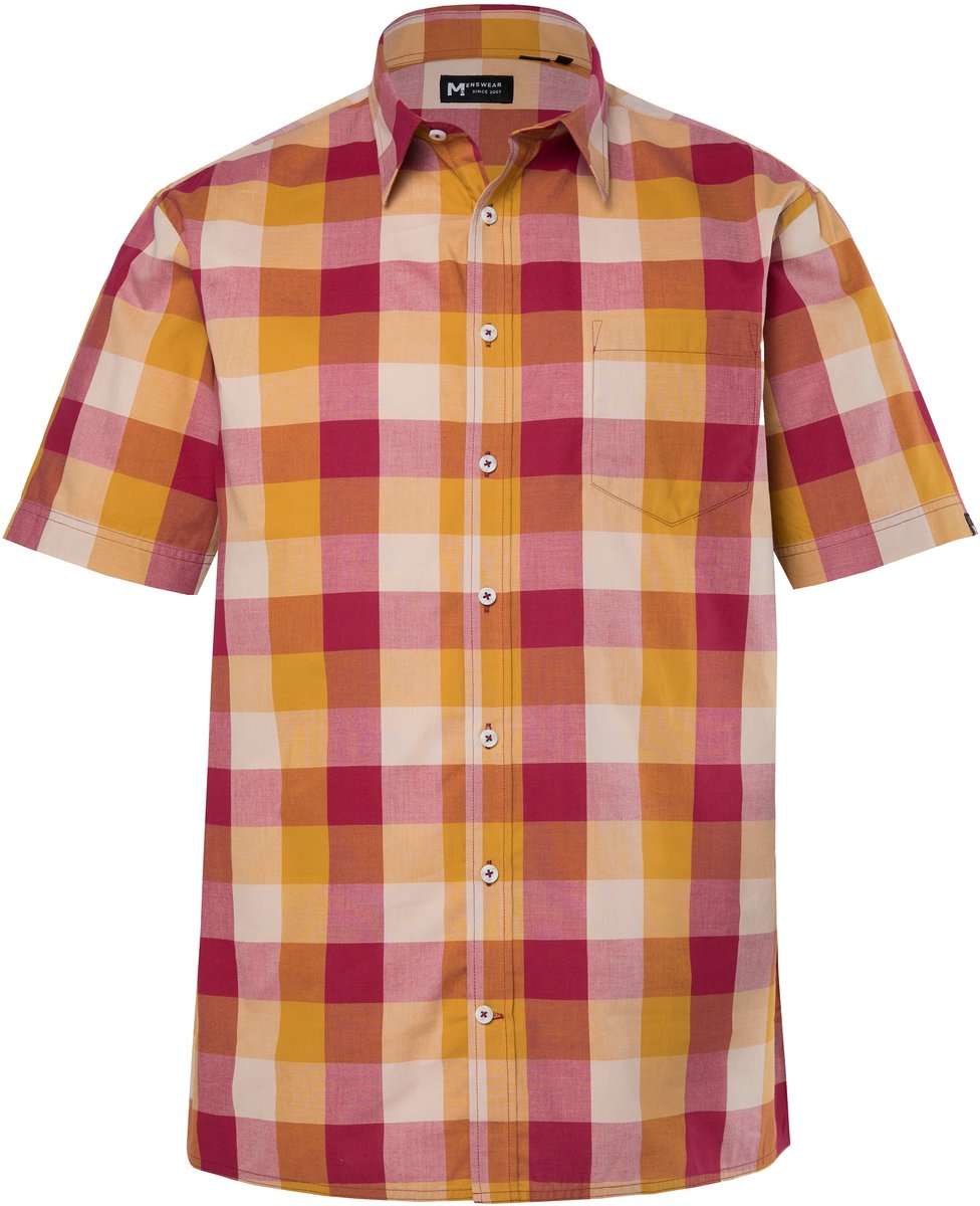 Men Plus - Heren - Geruit overhemd korte mouw kentkraag speciale pasvorm tot 8XL - Koperbruin - Maat 4XL