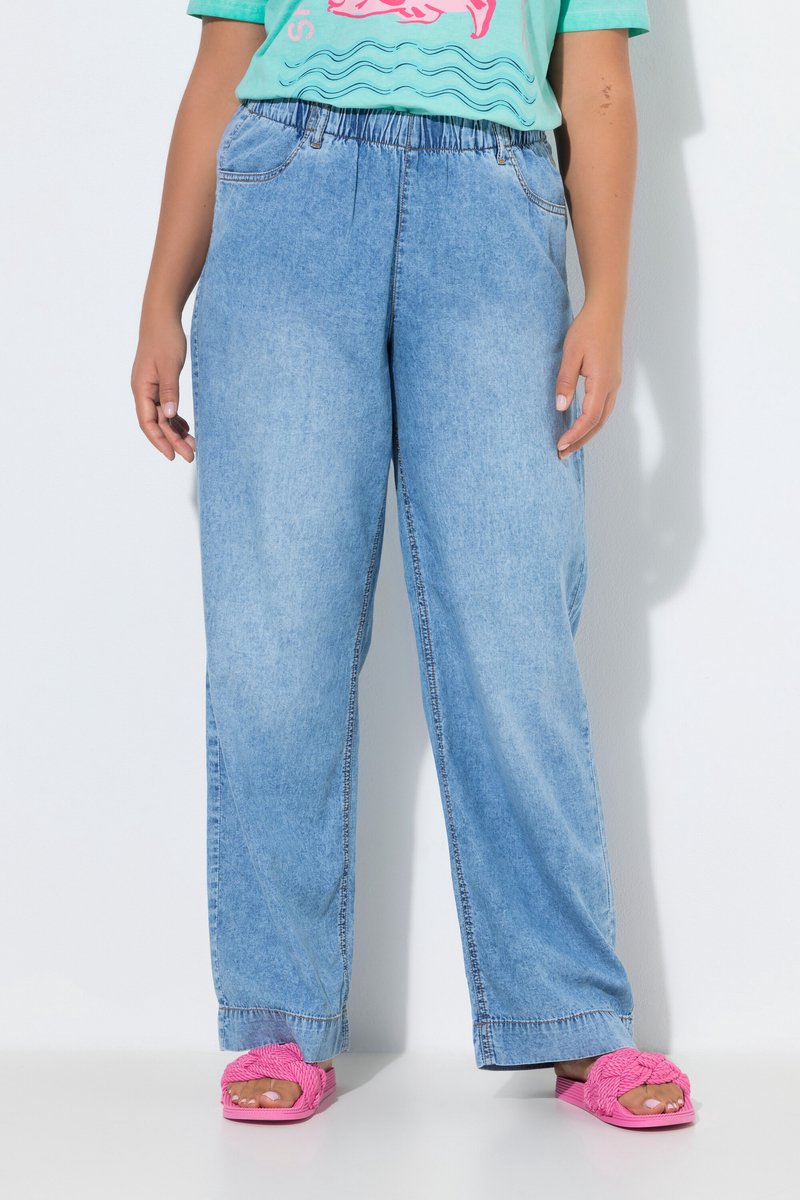 Laurasøn - Dames - Lichte denim Wijde pijp Elastische tailleband - Blauw denim - Maat 42