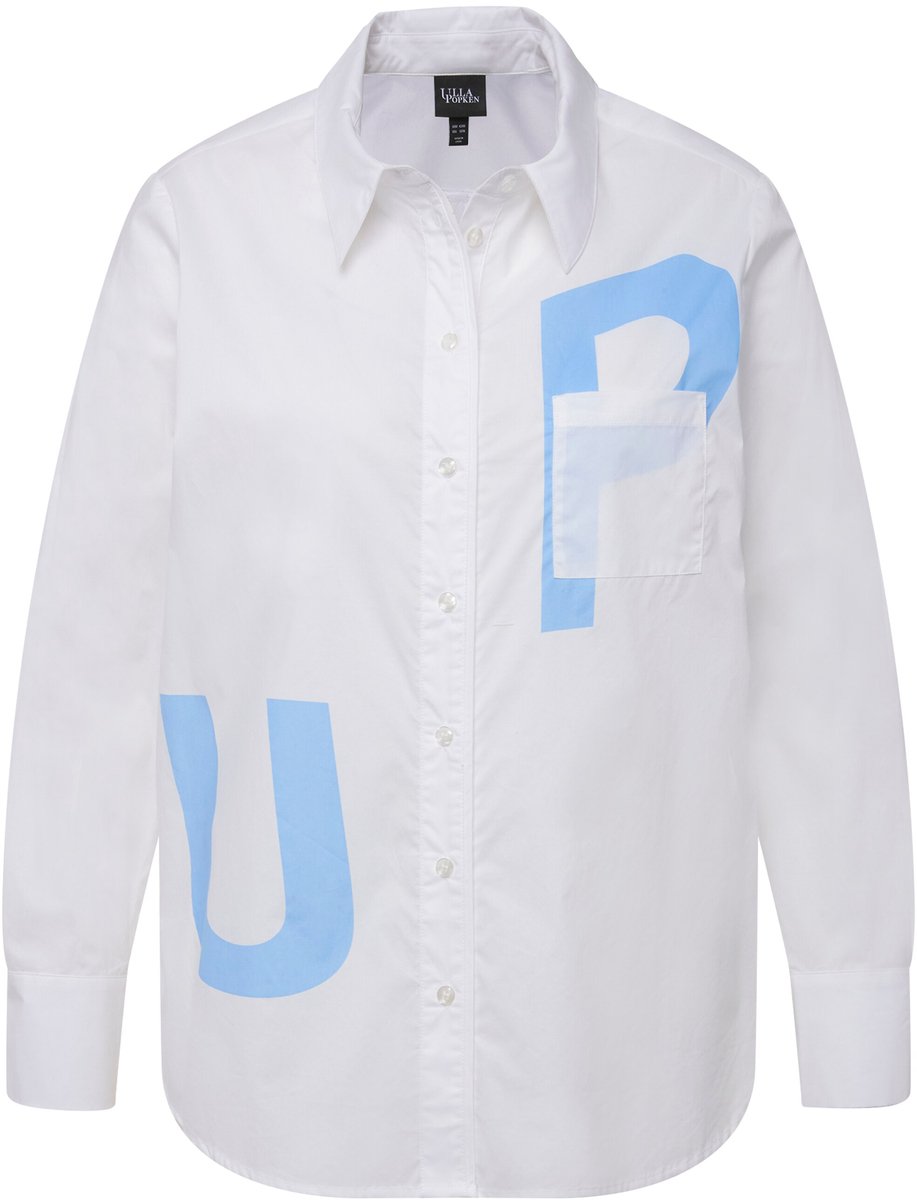 Ulla Popken - Dames - Overhemdblouse letters overhemdkraag lange mouwen - Sneeuwwit - Maat 42+