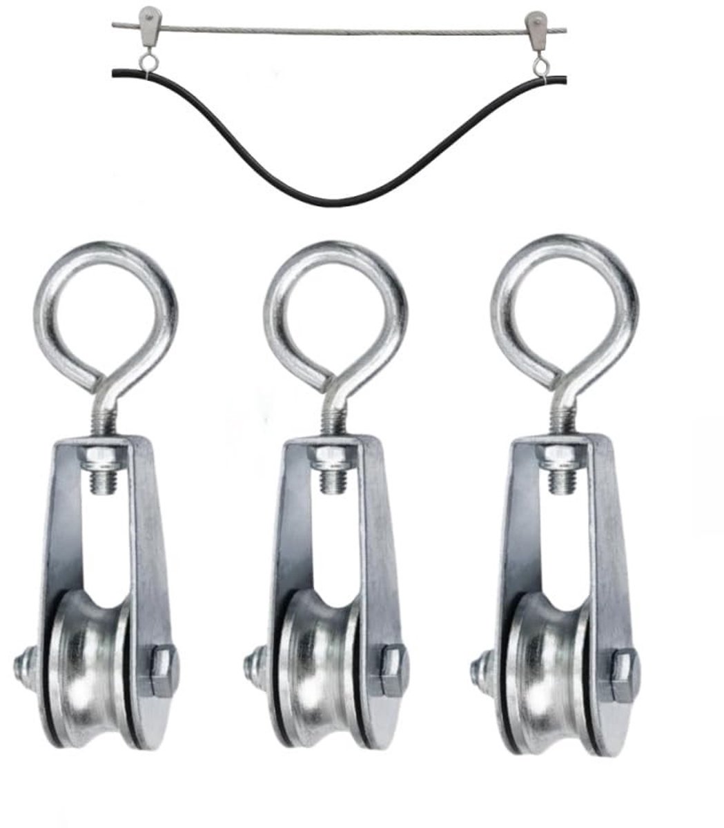 Riemschijf set - Katrol met lagers - Zware lasten tillen - 360 graden draaibaar - 32 mm diameter - Zilver