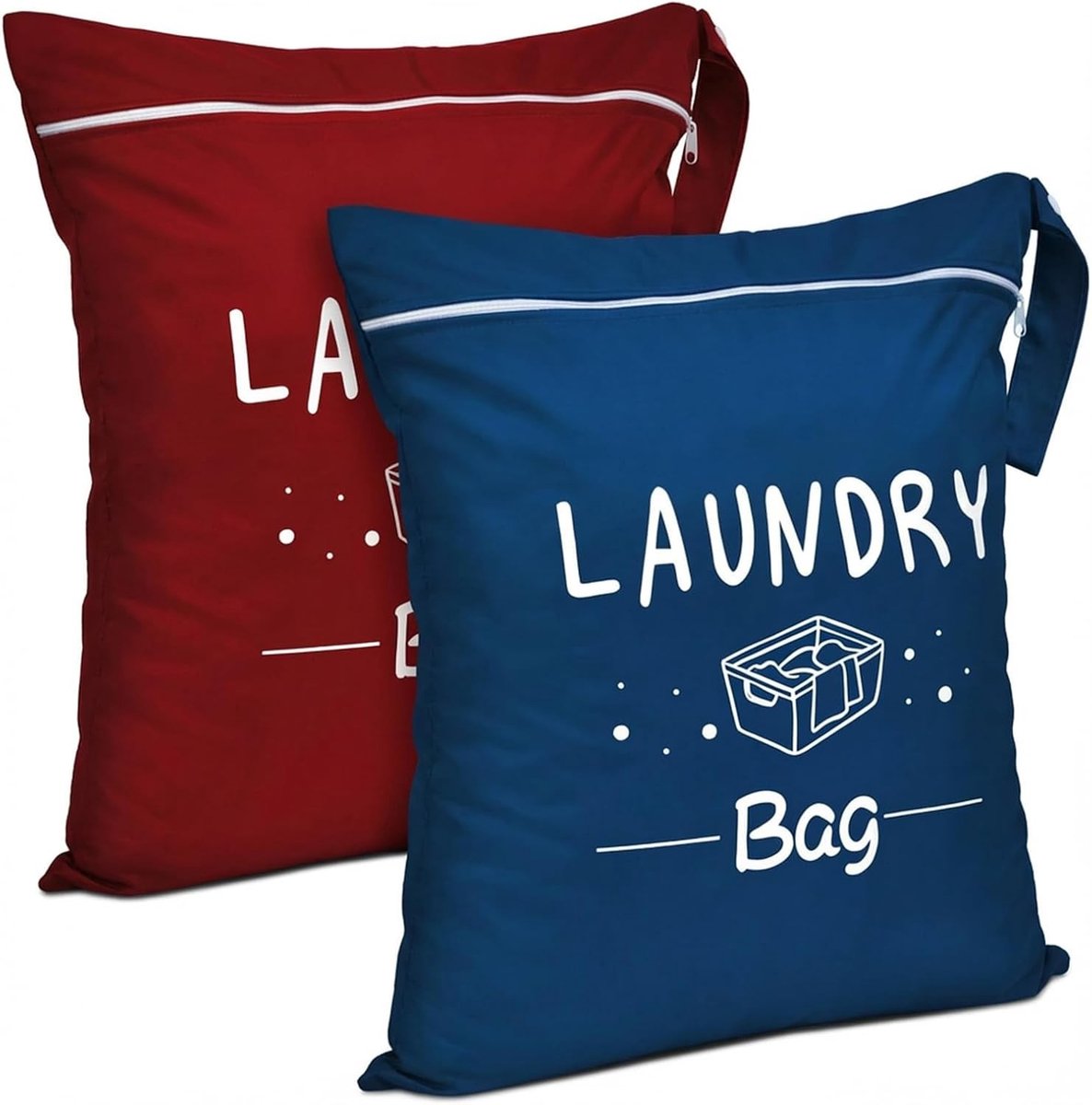 Waterdichte Reiszak voor Vuile Was met Rits - Ideaal voor Camping, Zwemkleding en Reisorganisaties - Wasbare en Duurzame Opbergoplossing (Bordeaux + Marineblauw)