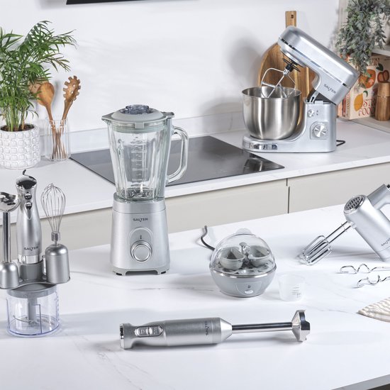 Salter Aspen NutriPro-blender - compacte persoonlijke blender, mini-smoothiemaker, blenderkan van 1 liter met opbergdeksel, drinkbeker van 800 ml, afneembaar mes met 6 vleugels, BPA-vrij, 1000 W, zilver van Salter — afbeelding 4