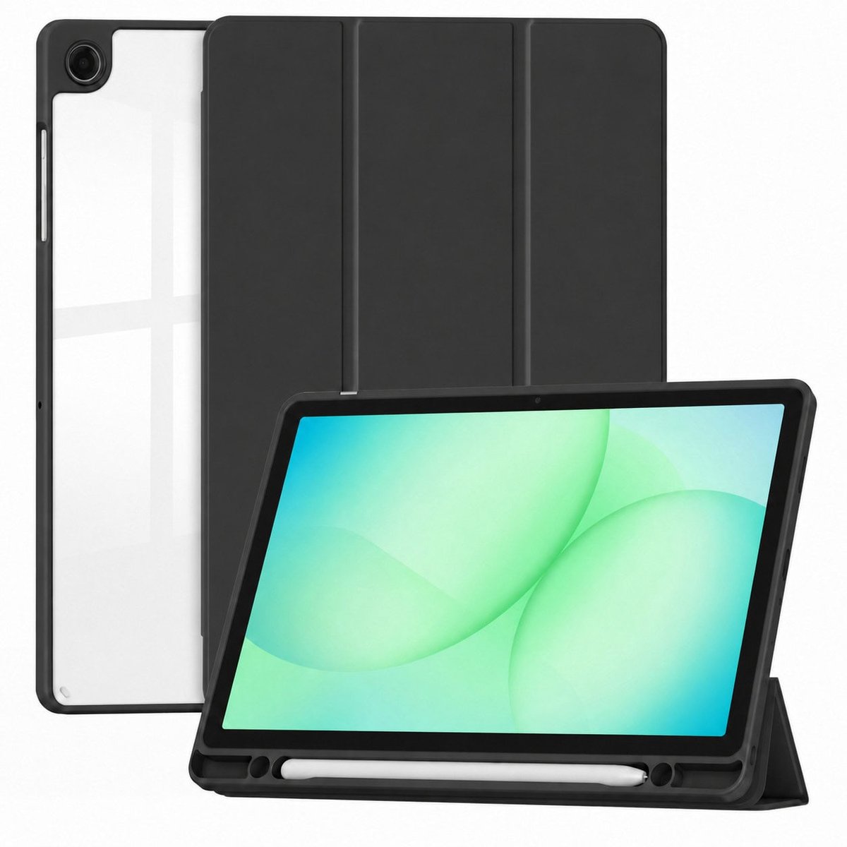 Solidenz Hoes geschikt voor Samsung Galaxy Tab A11 Plus / Tab A9 Plus - Tri-Fold Book Case met Auto-Wake & Pen Houder - Zwart