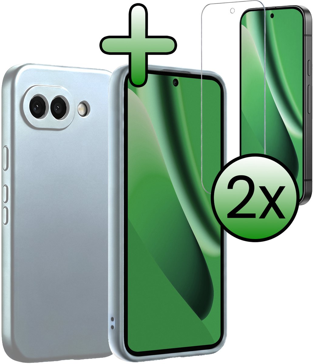 Hoesje Met 2x Screenprotector - Geschikt voor Google Pixel 10a - Sterk & Shockproof - Back Cover - Siliconen Case - Telefoon Hoes - Lichtblauw