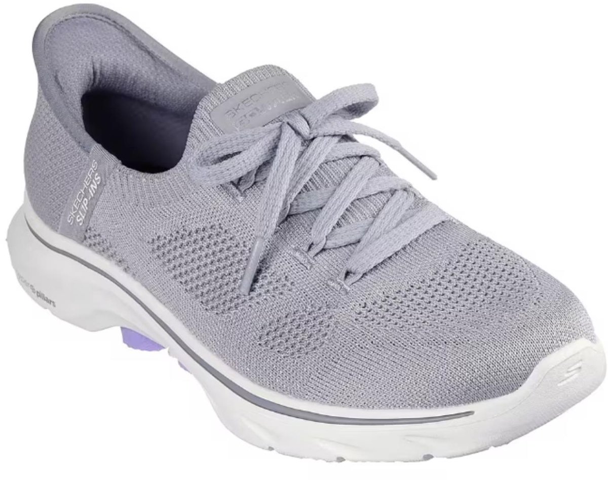 SKECHERS GO WALK 7 VIA, 125213-GYLV, Female, Gray Skechers Comfortable Shoes, Female, 125213-GYLV, Gray, 36.5