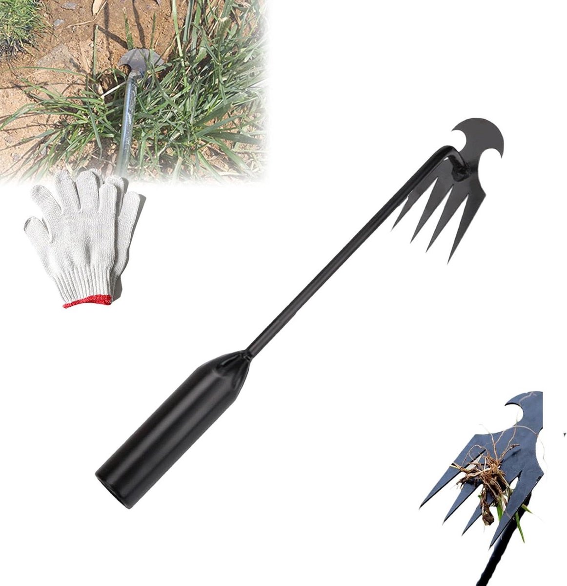 Onkruidsteker met steel - Wiedhulp tuin - Onkruid wieden - Roestvrij staal - 30 cm - Zilver
