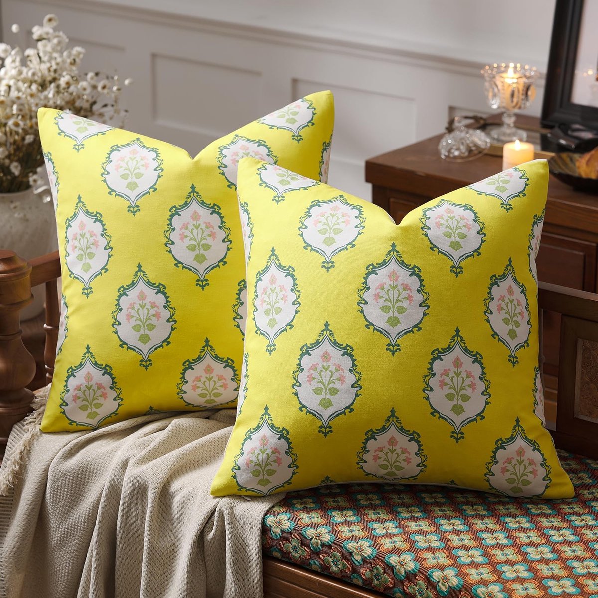 Omgoods - Set van 2 Gele Kussenslopen 45x45 cm van 100% Katoen