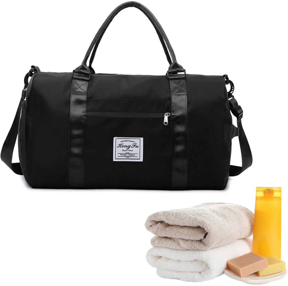 Omgoods - Zwarte Sporttas met Schoenenvak en Nat Vak voor Fitness en Outdoor