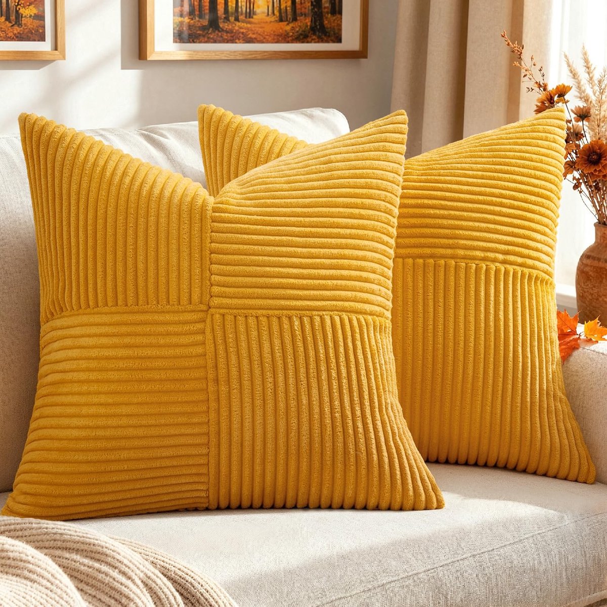 Omgoods - Set van 2 Corduroy Kussenslopen 50x50 cm voor Woonkamer