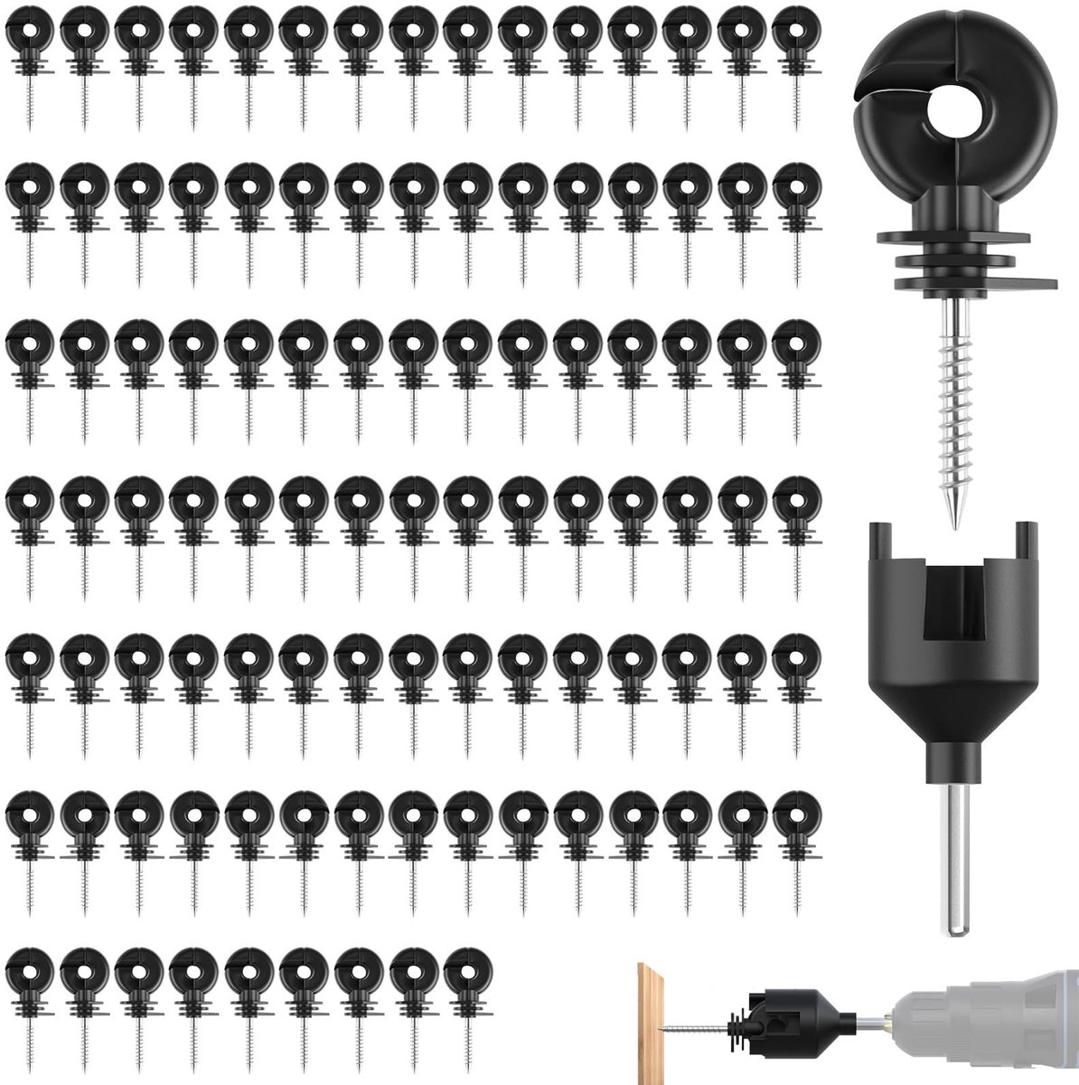 Omgoods - Set van 100 Ringisolatoren voor Elektrische Hekken, Zwart