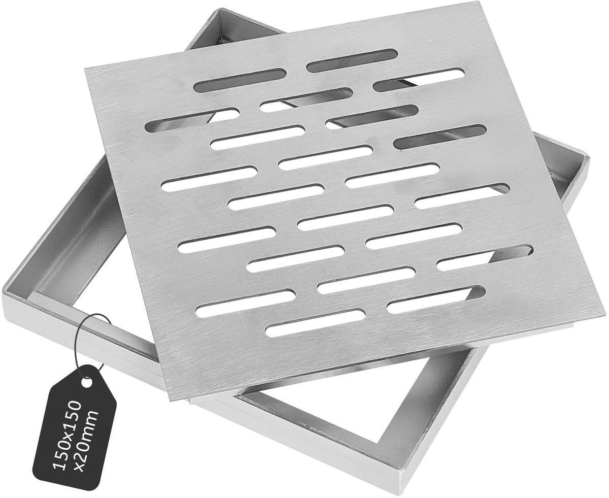 Omgoods - Vloerafvoerafdekking Roestvrij Staal - Vierkant Afvoerrooster 150 x 150 mm