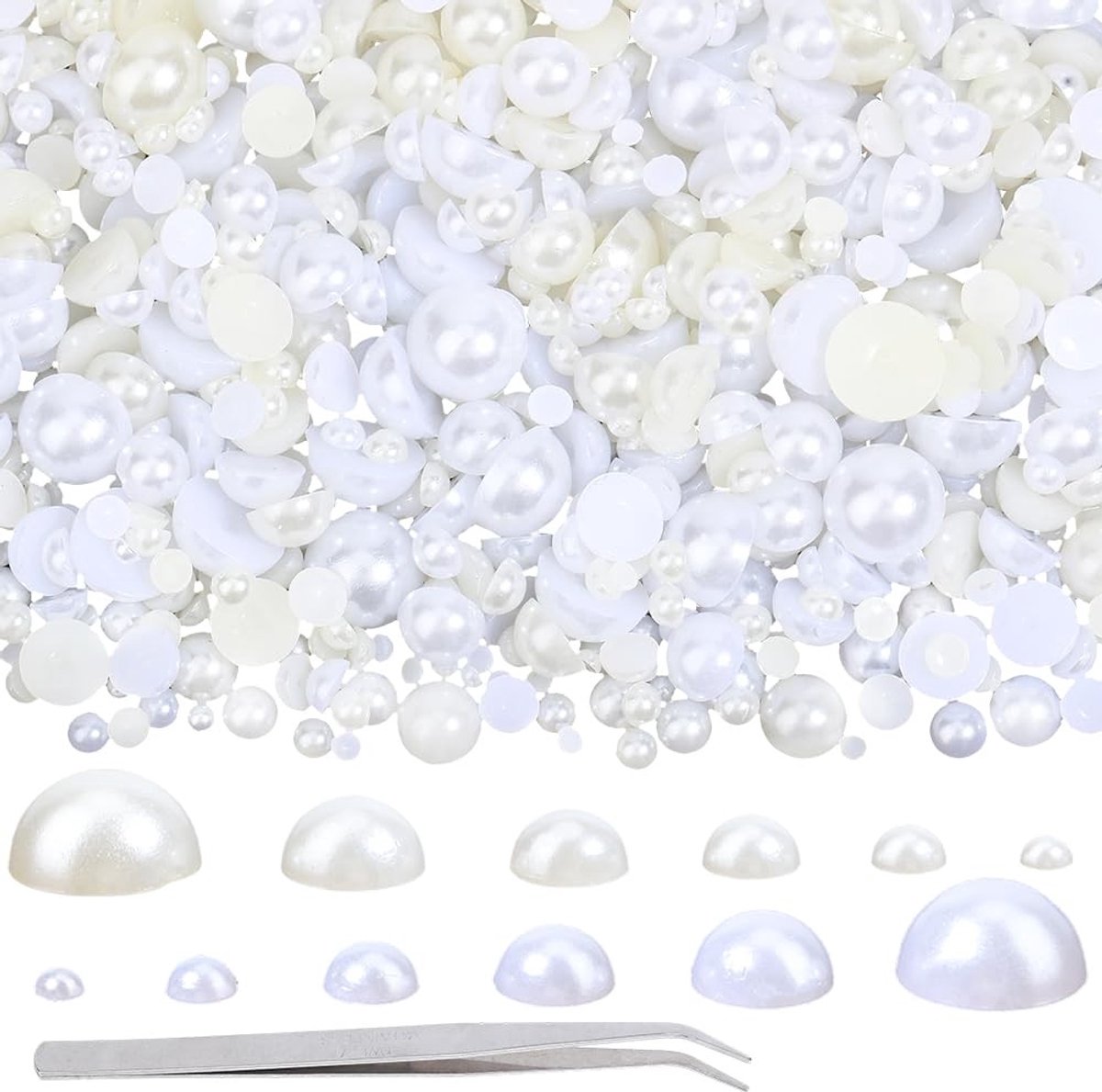 Omgoods - Set van 5400 Witte Kralen Cabochons met Pincet