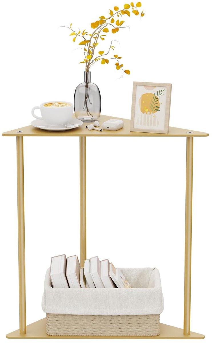 Omgoods - Triangulaire Bijzettafel van Metaal, 48 cm Hoog, Goud