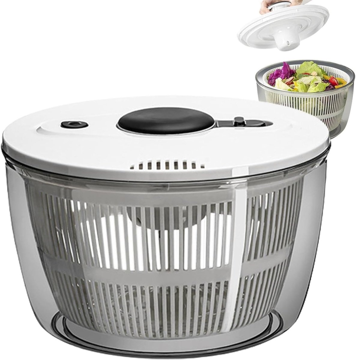 Omgoods - Handmatige Saladespinner 3 L met Antislipbasis en Dubbele Functie