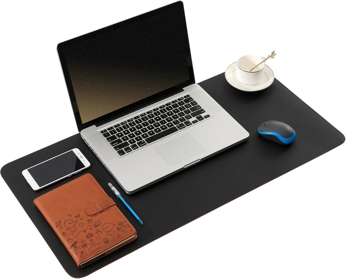Grote Dubbelzijdige Niet-Slip Bureau Mat van PU Leer, Zacht en Waterdicht voor Kantoor en Thuis (Zwart/Rood, 90 x 43 cm)