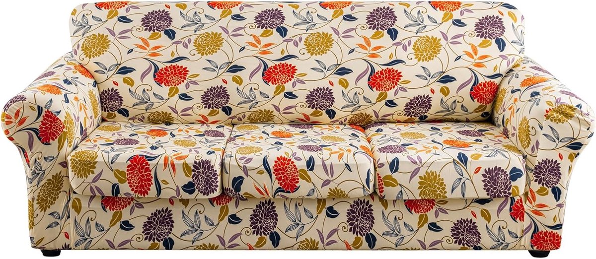 Verstevigende Jacquard Stretchhoezen voor 1/2/3-zits Banken met Bloemenmotief en Perfecte Pasvorm