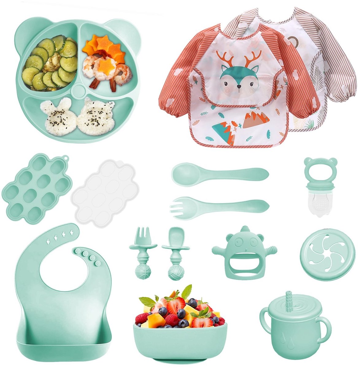 Omgoods - 14-Delige Silicone Baby Eetset met Zuignap