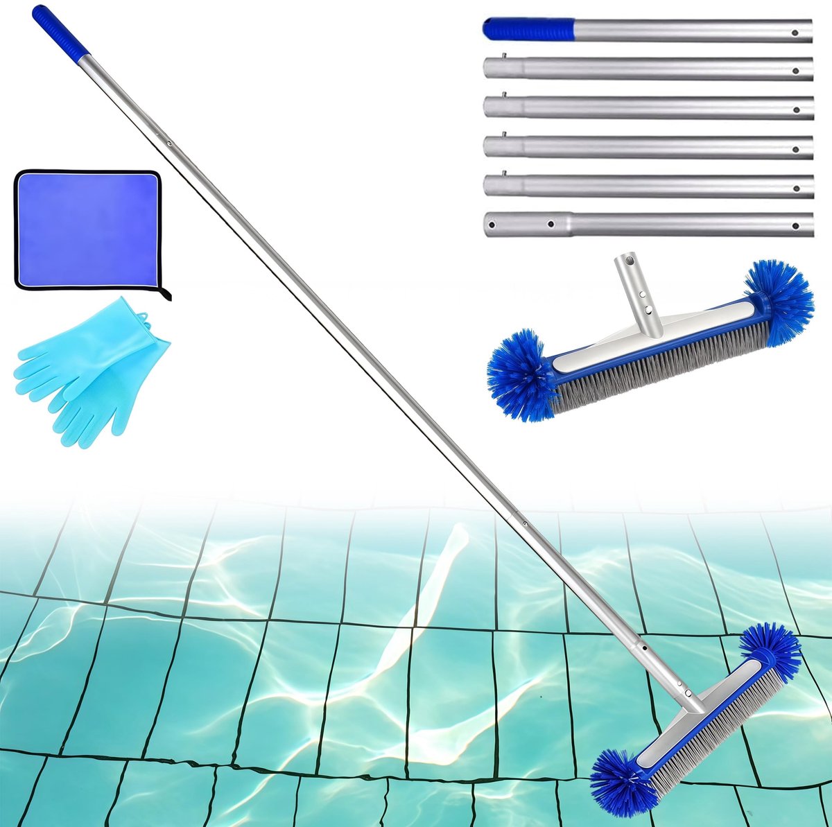 Omgoods - Complete Pool Reinigingsset met Borstel en Telescoopsteel