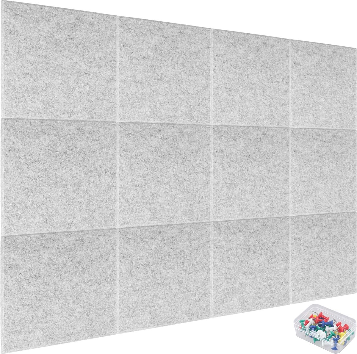 Omgoods - Set van 12 Zelfklevende Vilt Prikborden 30 x 30 cm - Lichtgrijze Wanddecoratie
