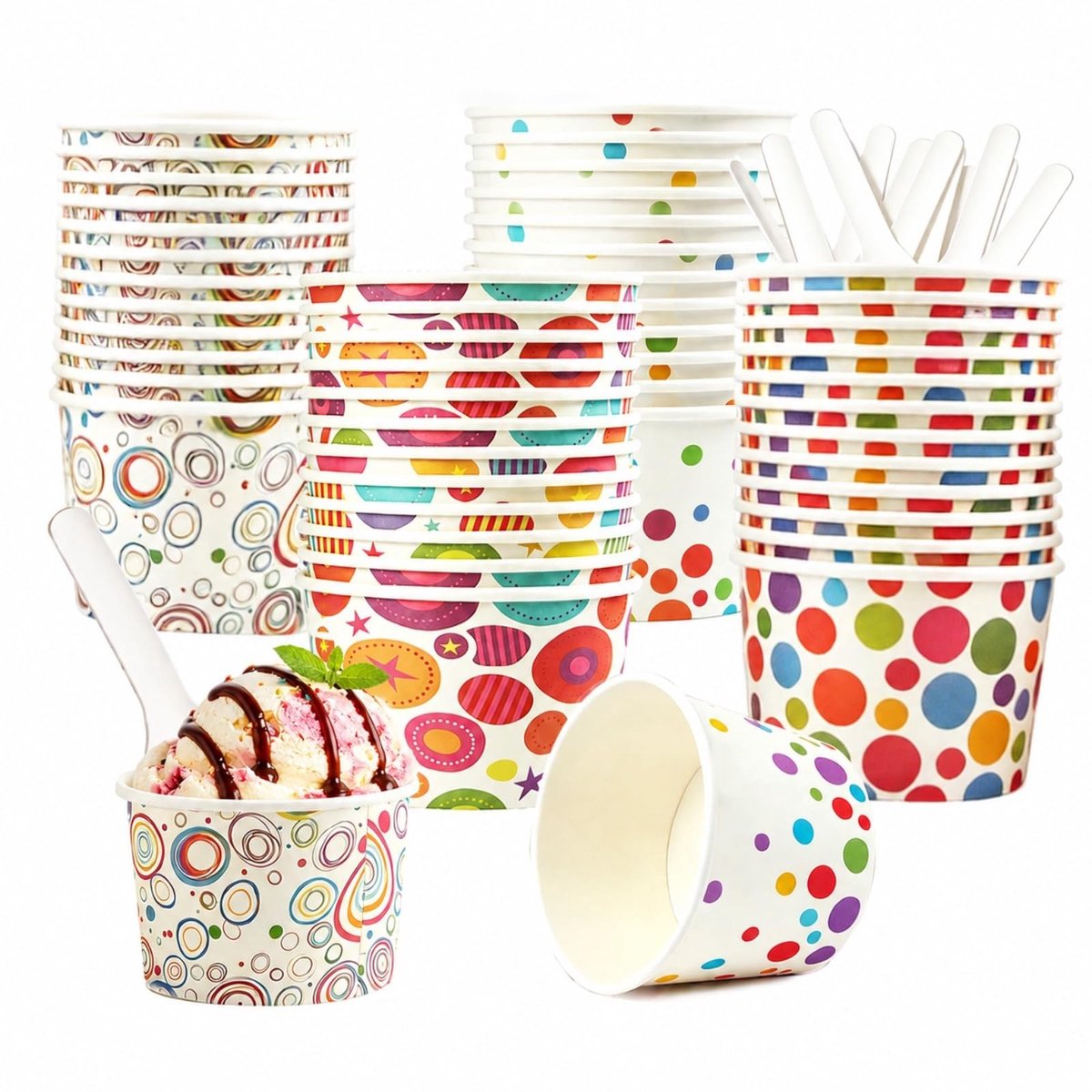 Omgoods - Kartonnen IJsbekers met Lepels voor Feestjes (40 Stuks)