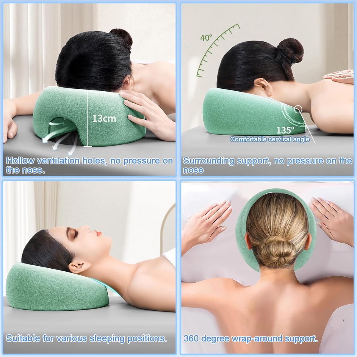 Gezichtsmassage Kussen voor Spa en Schoonheidssalon, Ergonomisch Hoofdkussen met V-vormige Onderkant, Ontspanning en Verjonging voor Thuis en Kantoor