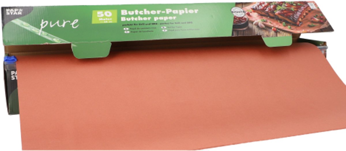 6x Butcher Paper Papier (kraft) pure 50 m x 60 cm in dispenser doos