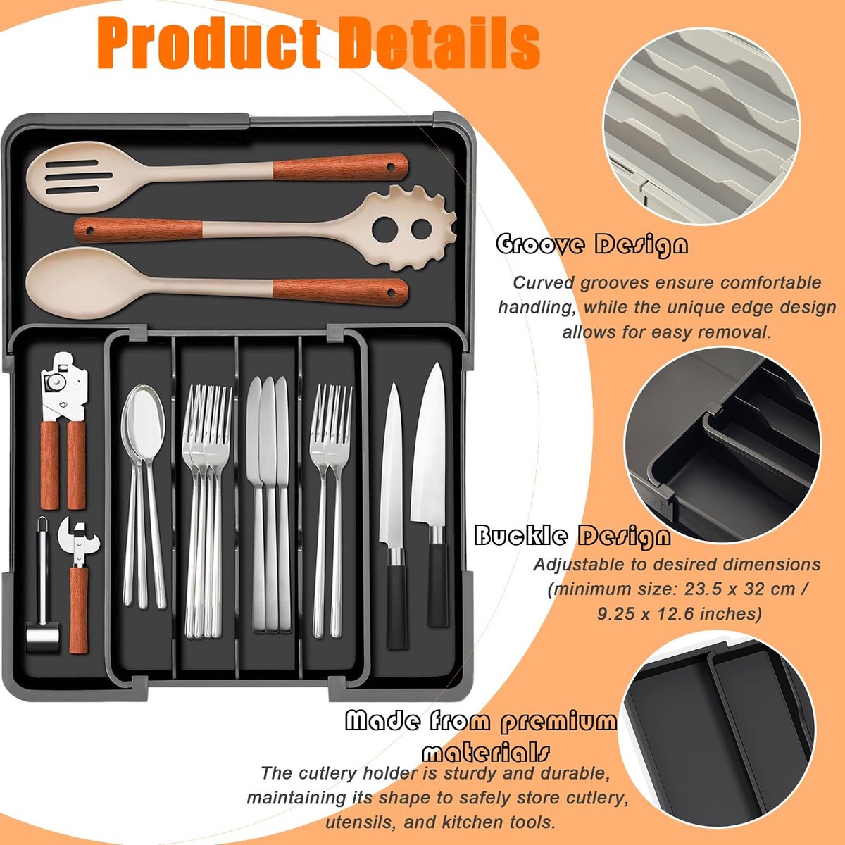 Omgoods - Expandable Bestekhouder voor Keukenlade, 7 Compartimenten