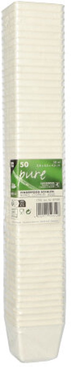 10x 50 Fingerfood - Schalen suikerriet pure hoekig 50 ml 38 cm x 46 cm x 46 cm wit