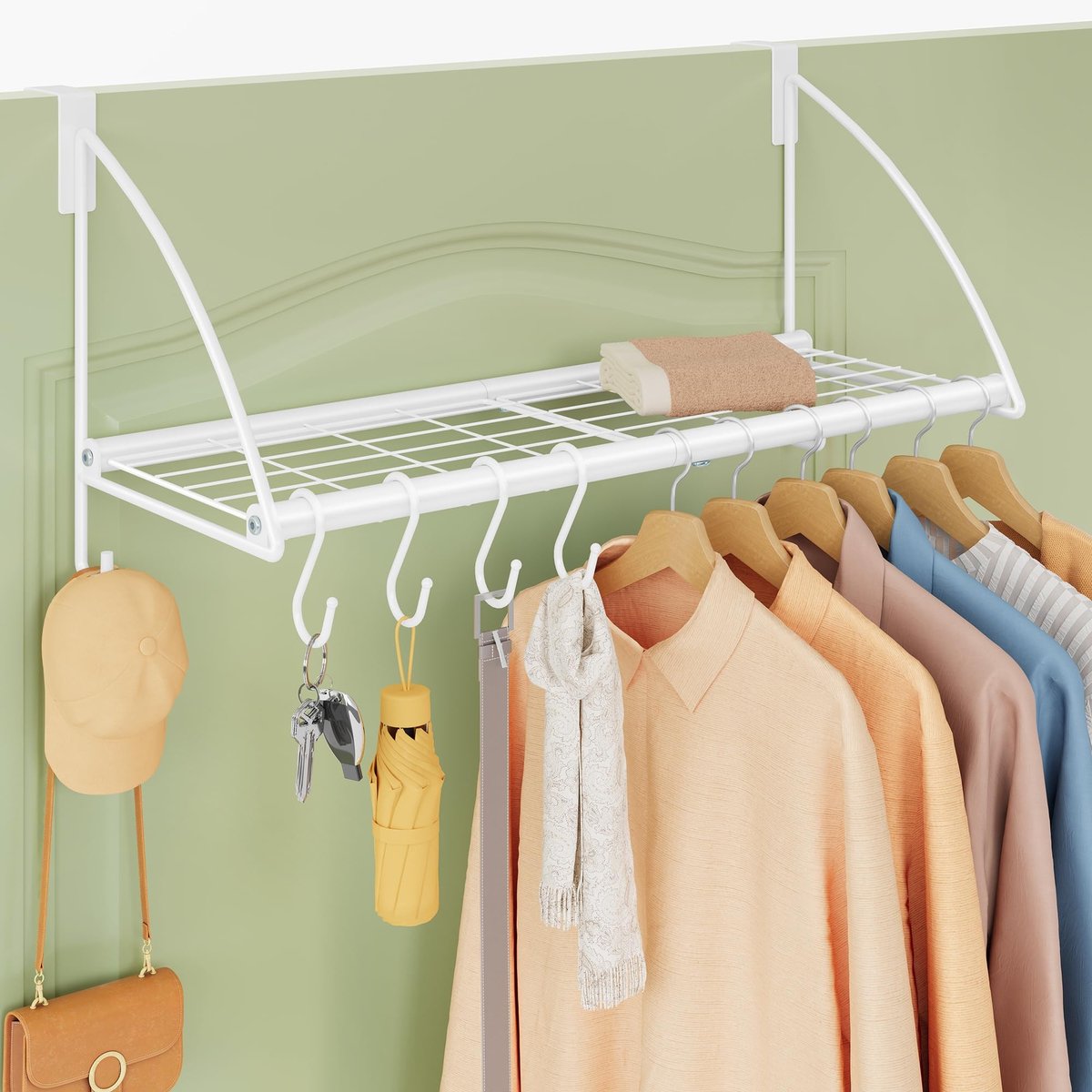 Omgoods - Over Deur Kledinghanger met Opslagplank en 6 Haken, Ideaal voor Badkamer en Slaapkamer