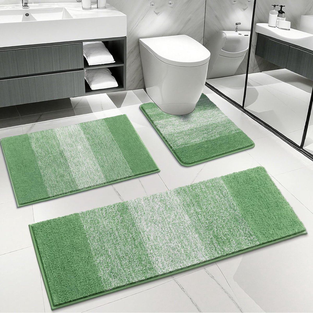 Omgoods - 3-Delige Badmat Set van Microfiber (Groen)