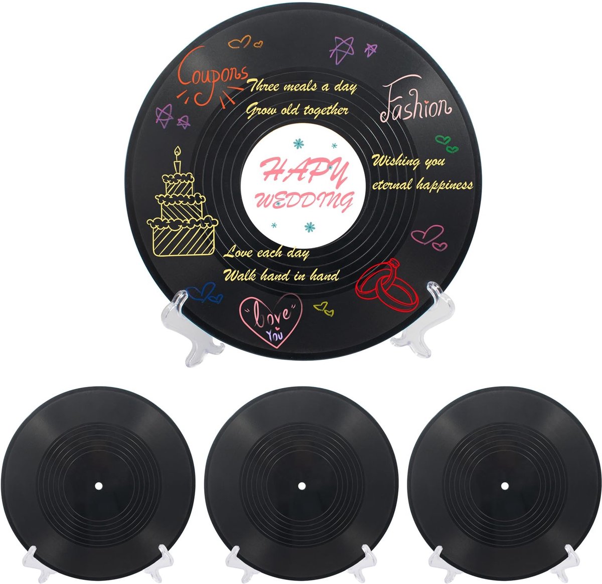 Omgoods - Set van 4 Vinyl Platen Gastenboek met Stickers en Kleurpotloden