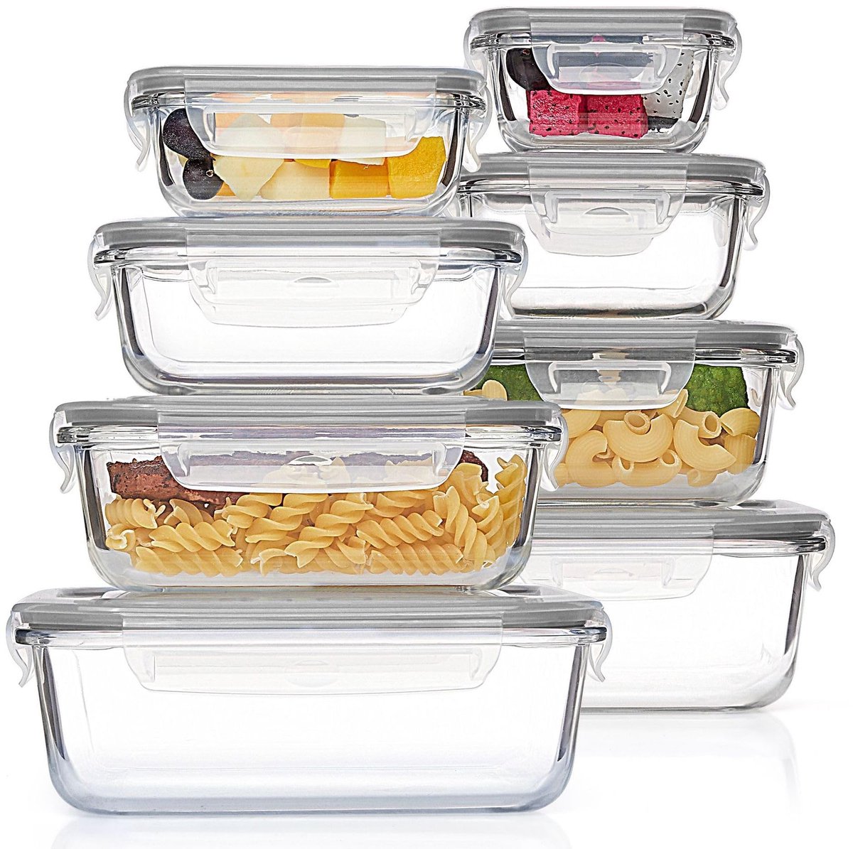 Omgoods - 8-delige Set Glazen Opbergdozen BPA-vrij en Magnetronbestendig