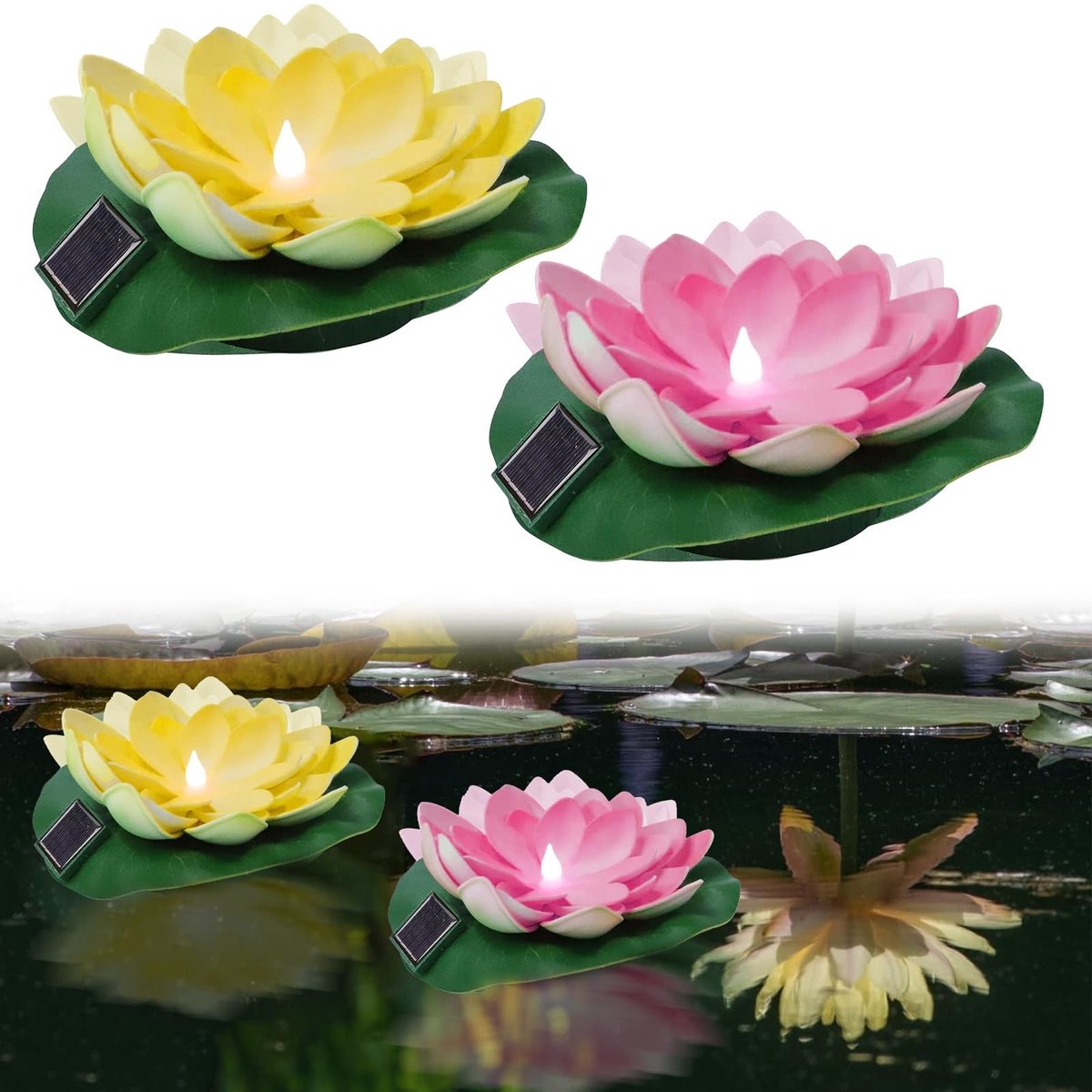Omgoods - Set van 2 Drijvende Lotus Lampen voor Tuin en Vijver
