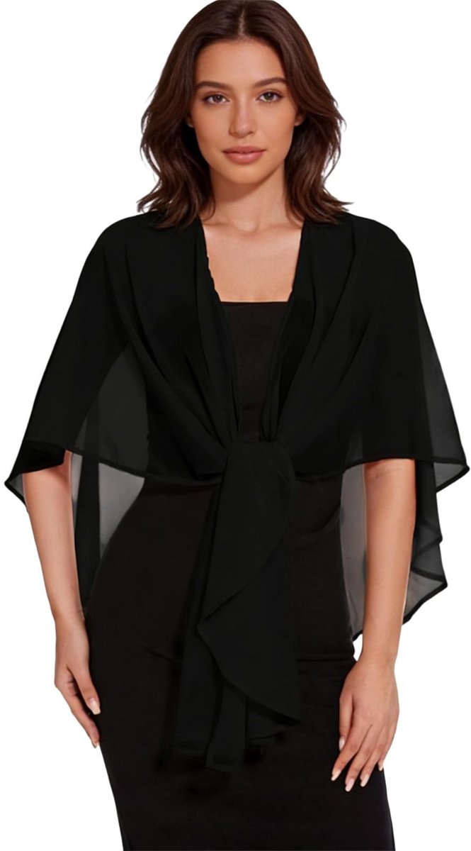 Omgoods - Elegante Zwarte Chiffon Sjaal voor Bruiloften en Avondkleding