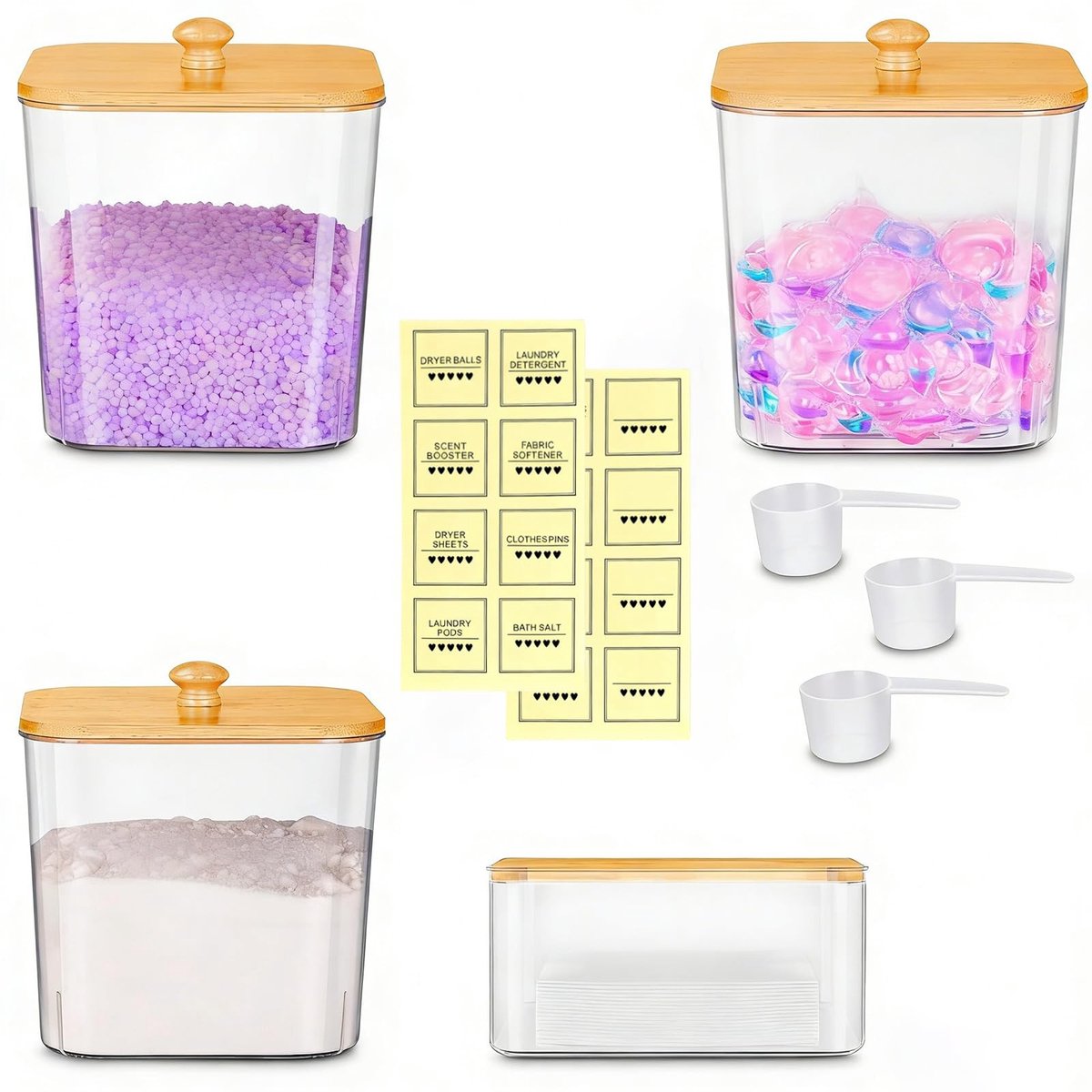 Omgoods - Set van 3+1 Opbergcontainers voor Wasmiddel met Bamboo Deksel